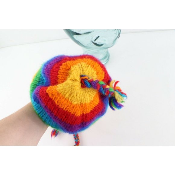 Vintage 90s Streetwear Pride Rainbow Striped Wool Knit Winter Beanie Hat Cap S
